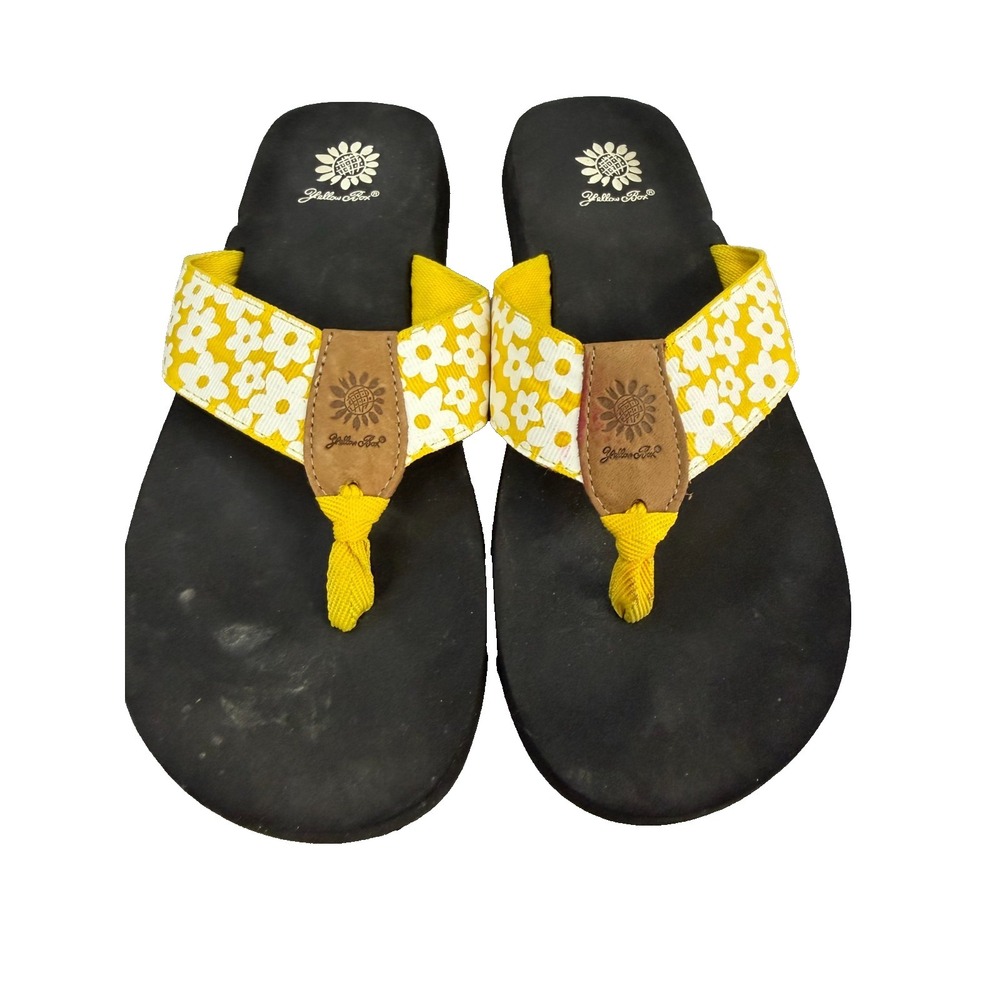 Yellow Box Froamy Yellow Daisy Design Flip Flops Women's Size 9